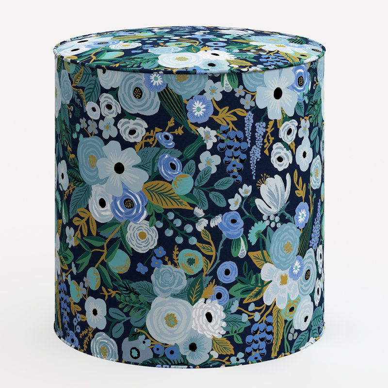 Billie Ottoman, Rpc Garden Party Blue Linen