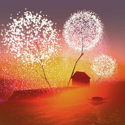 Braloh House Under Firework Trees 1 Piece Wrapped Canvas Wall Art