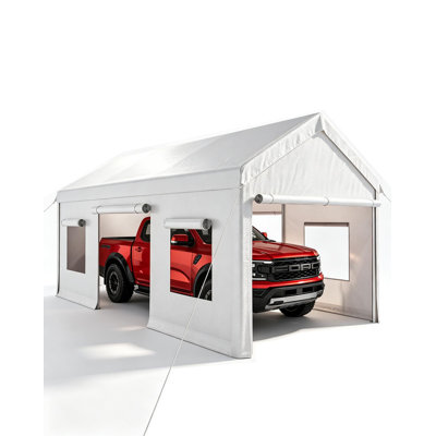 10x20 ft Portable Garage Shelter, Heavy Duty Carport Canopy with Sidewalls for Vehicles & Storage