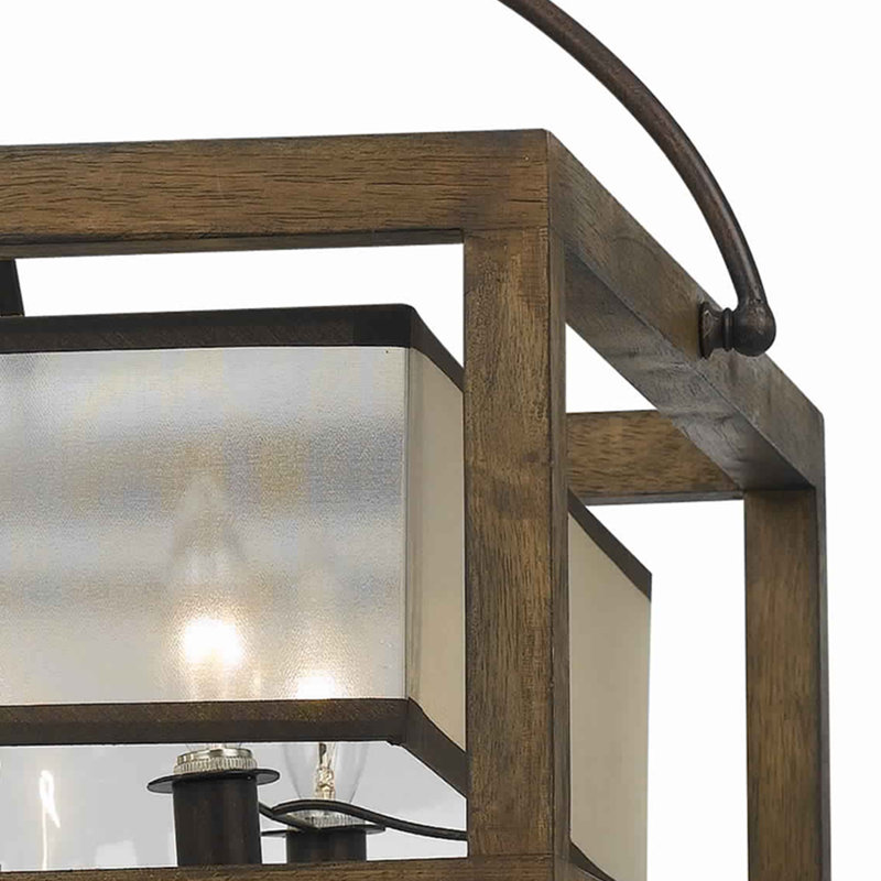 Lustre carré unique à 6 lumières avec détails de bois Jaiceyon