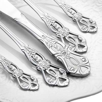 30pcs Golden Royal Classical Style Cutlery Set, Stainless Steel Material Is Safe And Durablel For Wedding Banquet & Fine Dining, Dishwasher-safe Heavyweight Flatware - Elegant Service For 12, Picnic/birthday/thanksgiving Dinner