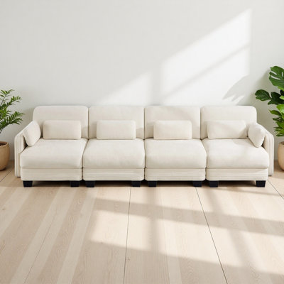 Channel Tufted Design Modern Minimalist Modular Sectional 4 Seater Sofa, 4-Seater Couch with Thick Comfortable Seat Cushions, Suitable for Living Room
