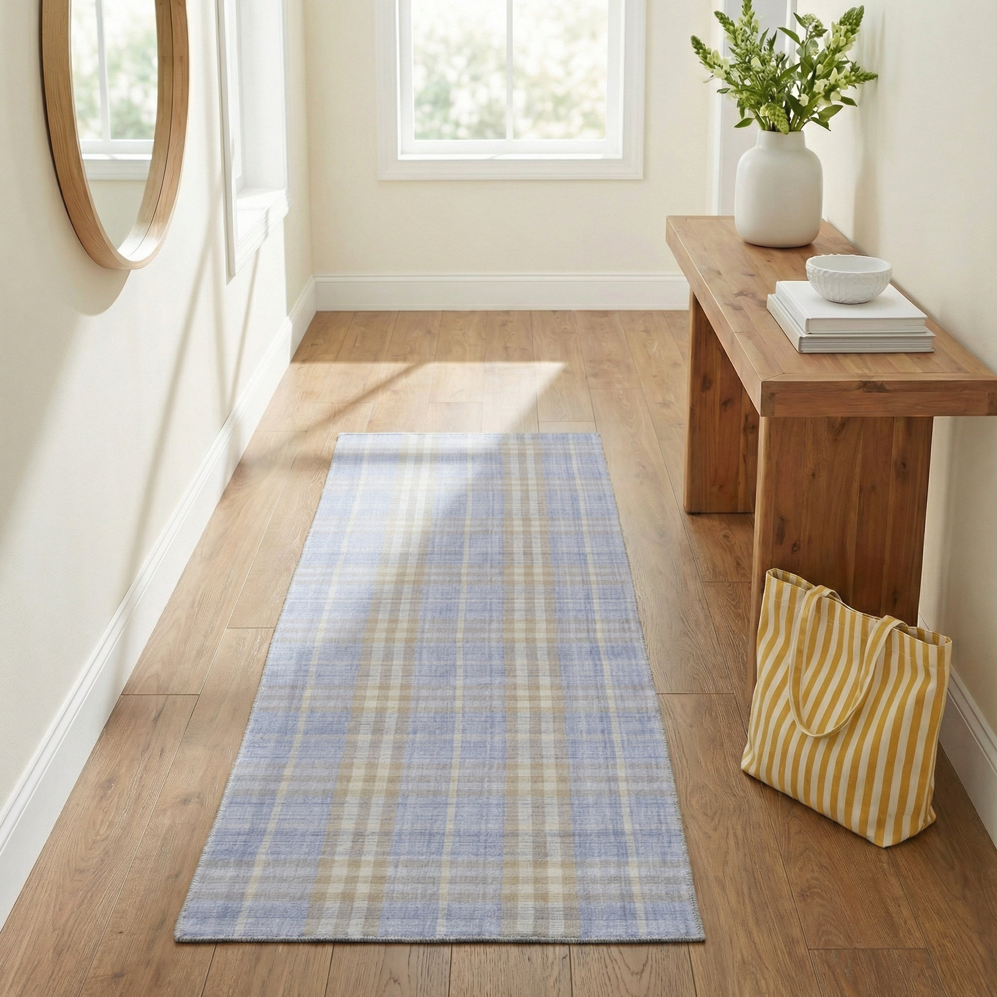 Atira Handmade Ice Blue Rug, Runner 2'6" x 8'