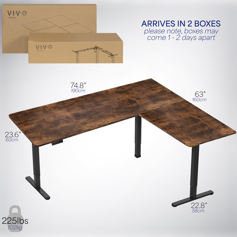 Rustic Vintage Brown Adjustable Height L-Shaped Corner Desk