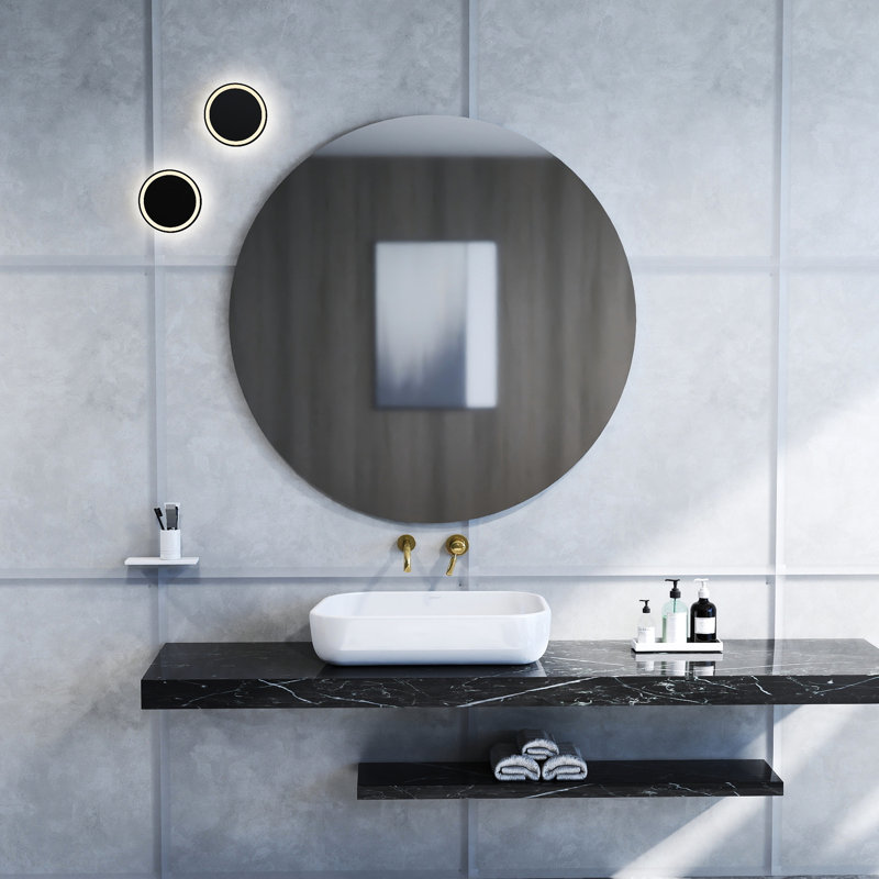 70Cm Round Wall Mirror, White Backboard, Ideal For Living Room And Hallway, Brightening Effect Mirror 70Cm, Matte Suitable Multiple Home Areas, Space - Saving Design