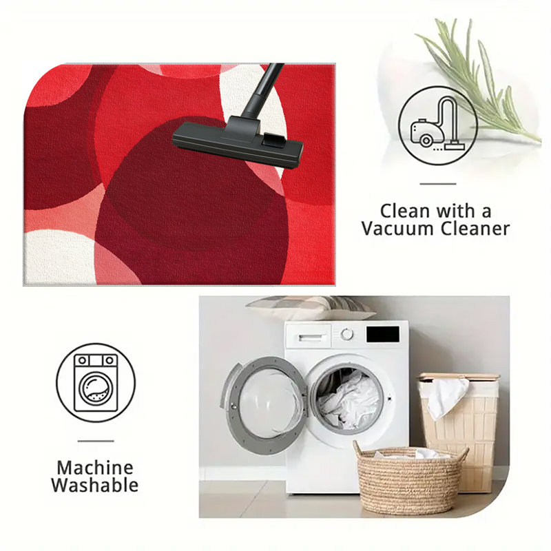 1PC Red Tone Overlapping Circle Modern Abstract area rugs for Living Room, Soft and Comfortable, Suitable for all seasons, easy-to-maintain, machine washable Indoor floor mat, Under Table Farmhouse suitable for dining table, bedroom entryway, home