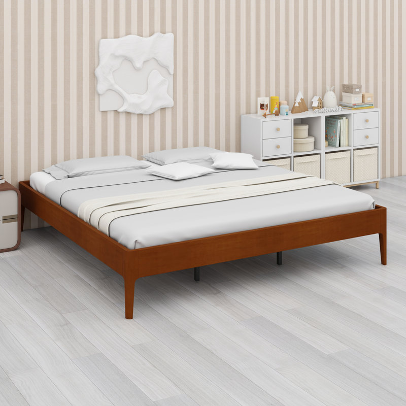 Contemporary Low-Profile Bed Frame Featuring Durable Internal Grid Foundation, Brown