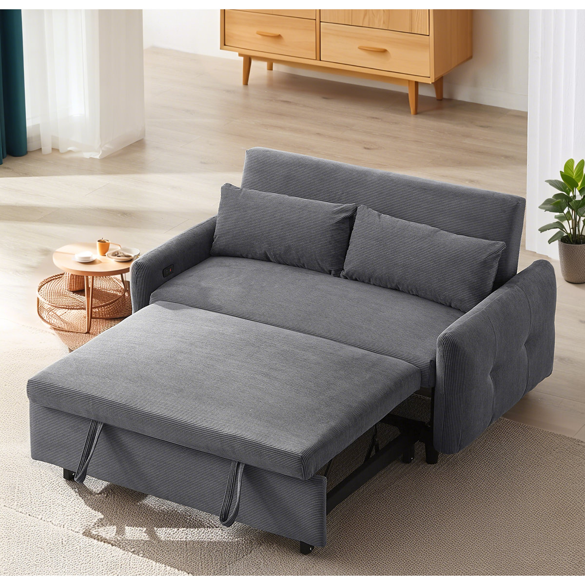 Latitude Run® Convertible Pull-Out Sofa Bed with USB 2-Seat Loveseat ...