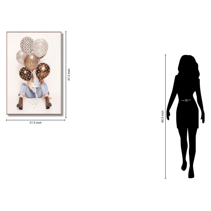 Art mural mode ballons - 32 po x 47 po - cadre or rose