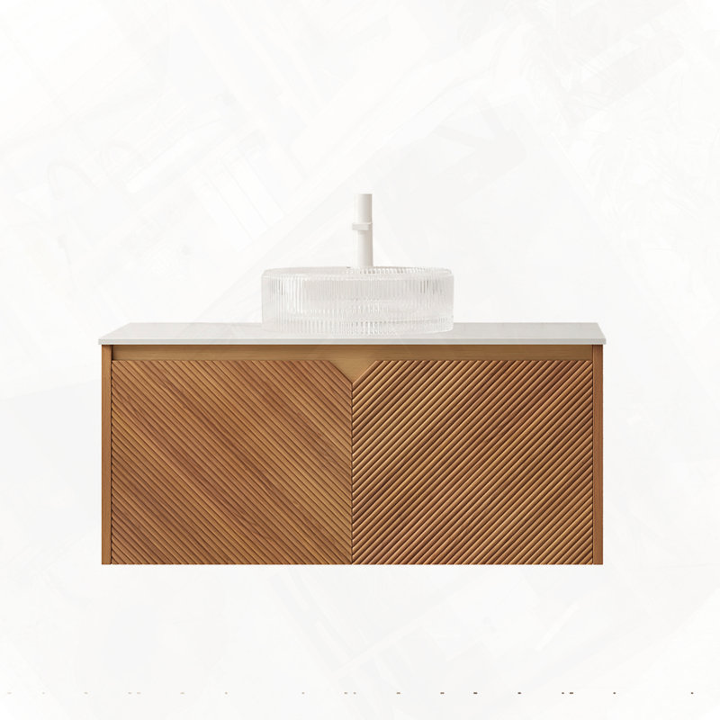 Meuble-lavabo flottant avec lavabo, portes à double fermeture en douceur et plateau en pierre frittée, 36"