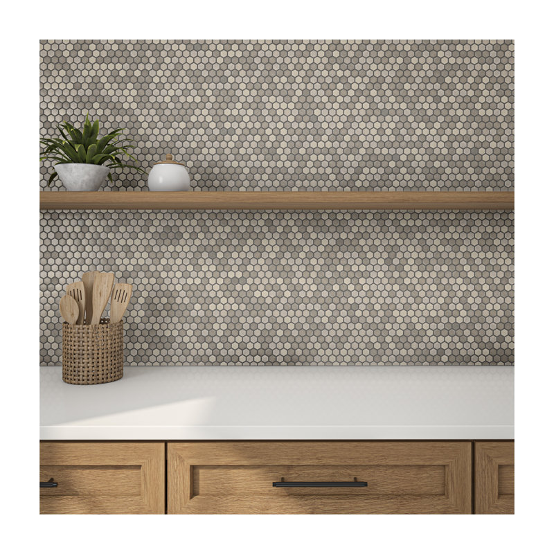 Mosaïque hexagonale en verre de 1 po Uptown (18 pièces par carton) (16,92 pieds carrés par carton), Moka givré