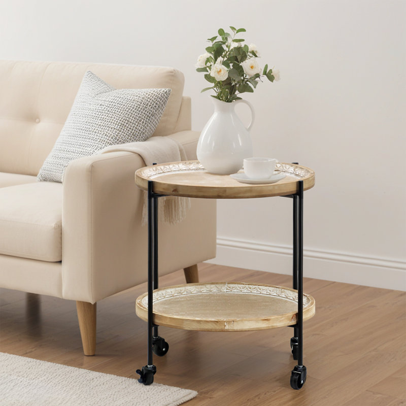 2-Tier Rolling Side Table with Wheels