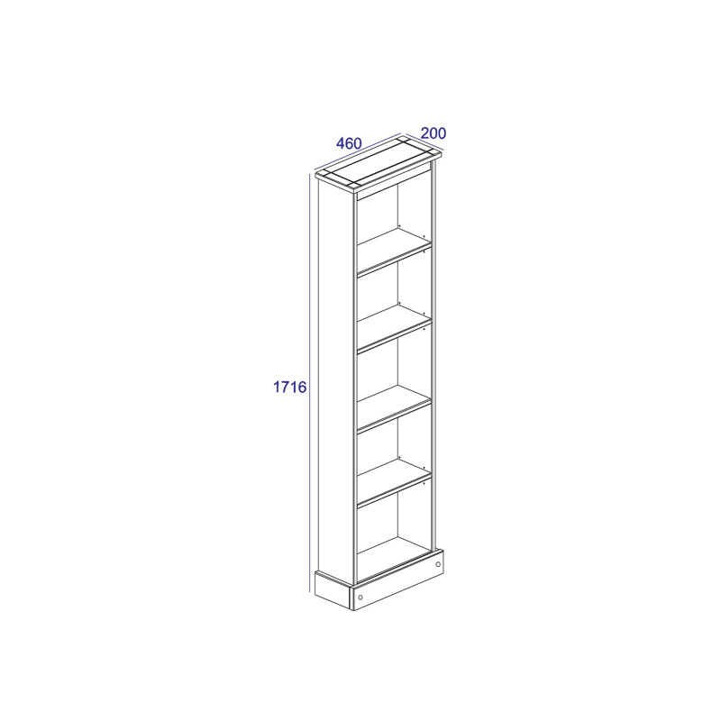 Whiffletree Tall Narrow 5 Shelf Bookcase, Grey and Antique Wax Finish, Corona Design