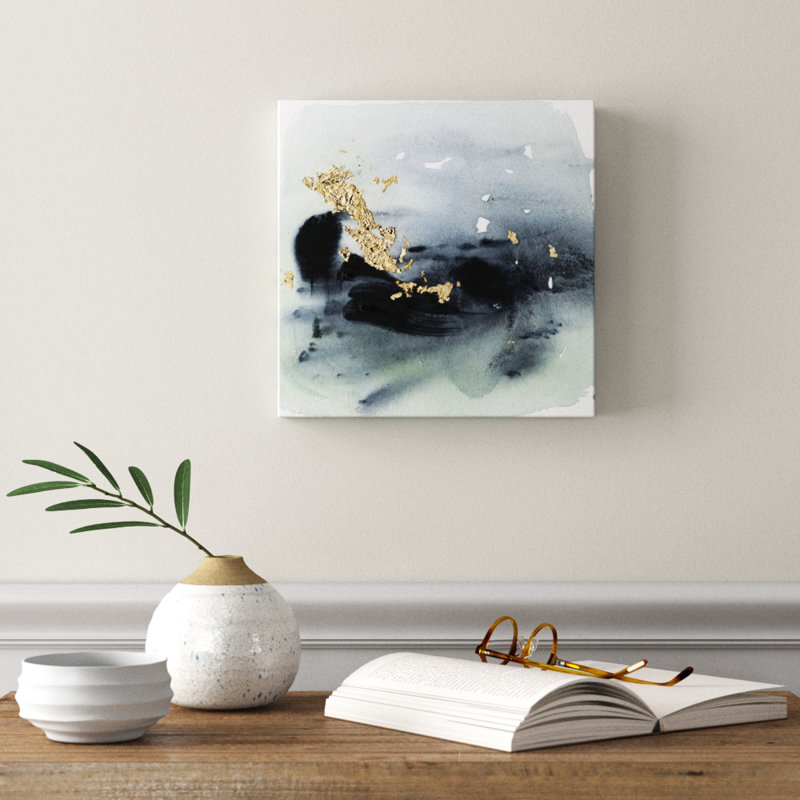 Cerulean & Gold II by Victoria Borges - Wrapped Canvas Painting, 30cm H x 30cm W