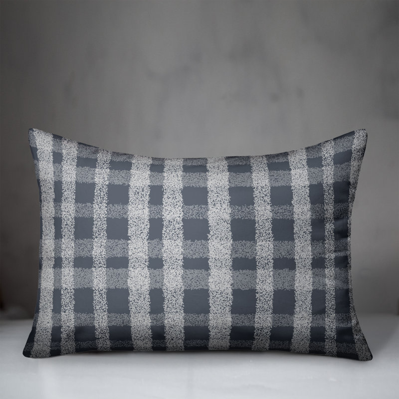 Plaid Outdoor Reversible Throw Pillow, Ardoise, H 18 po x l 25 po
