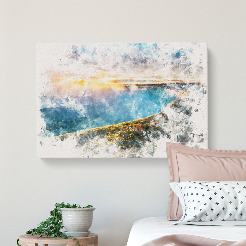 Niagara Falls Sunrise In Canada Watercolour - Wrapped Canvas Print, 60cm H x 91cm W x 3cm D