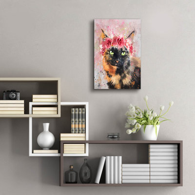 Epic Art 'Flower Crown Calico Cat 5' by Furbaby Affiliates Acrylic Glass Wall Art