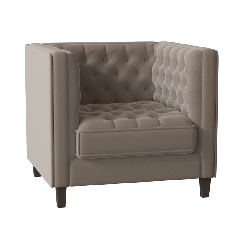 Jess Tufted Armchair, Bella Black Performance Velvet, Brown Mahogany