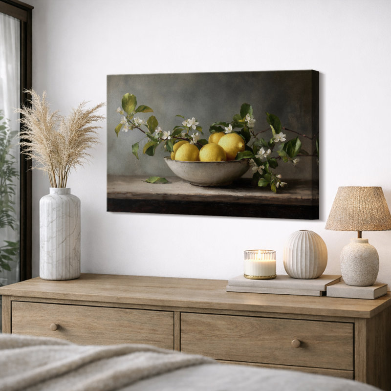 Classic Lemon Still Life Artwork, Fresh Fruit Botanical Arrangement Pictures, Framed Canvas Giclee Print Wall Art