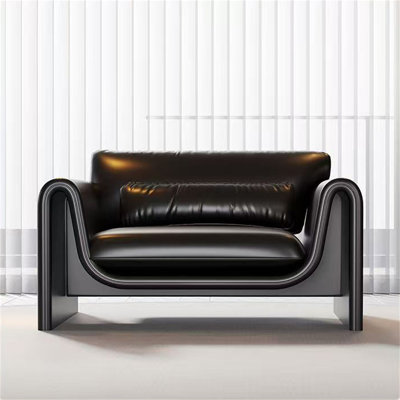 Causeuse moderne en cuir noir minimaliste, design luxueux italien pour les petits salons et espaces de bureau