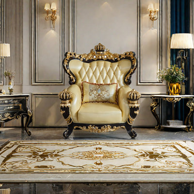 Fauteuil de luxe à couronne sculptée en bois massif