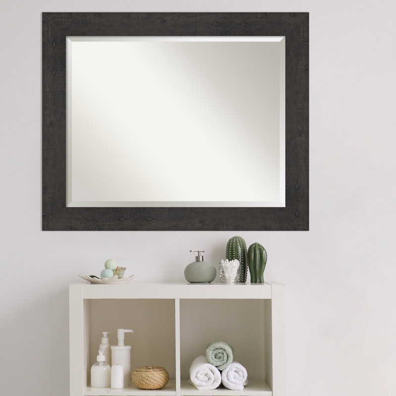 Akhia Narrow Beveled Wall Mirror, 27" x 33", Rustic Plank Espresso