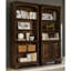 Bibliothèque de couleur chêne bruni, armoire à deux portes, cinq niveaux de tablettes avec trois tablettes réglables, gestion des câbles pour une solution de rangement intérieure bien rangée, des tablettes horizontales,