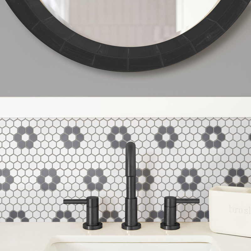 Gotham 1" Hex White with Black Flower 10-1/4" x 11-3/4" Porcelain Mosaic Tile