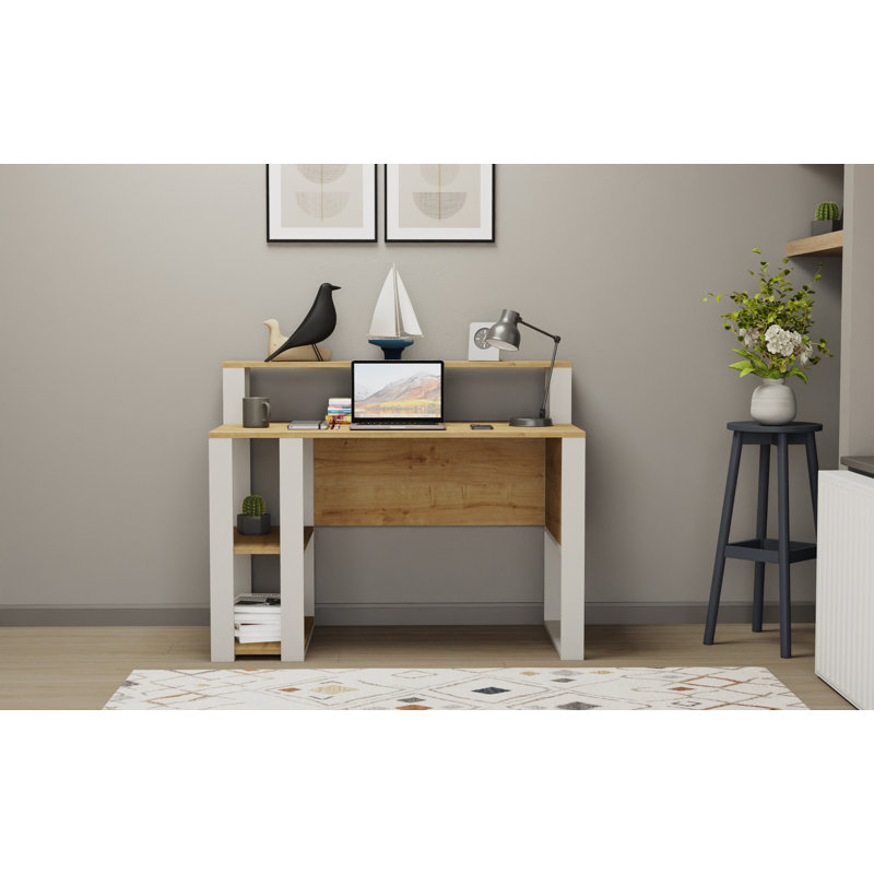 Tramal Geometric Writing Desk, Oak/White