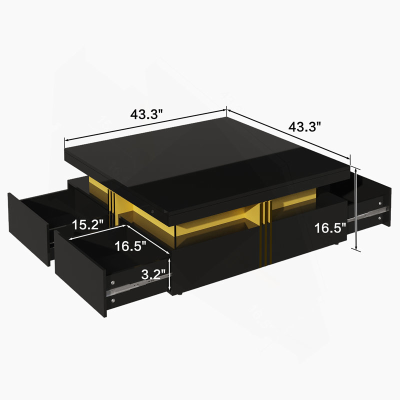 Table basse moderne avec rangement à 4 tiroirs et table basse contemporaine, Black