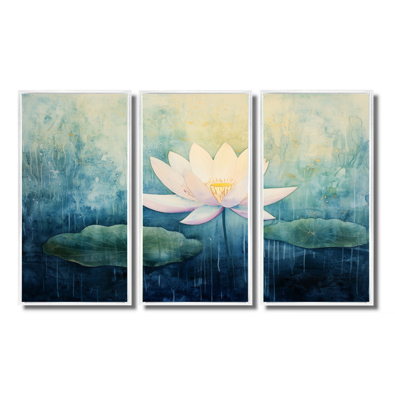 Addix - lot d'art mural lotus, Reproduction avec cadre flottant, H 40 po x l 60 po, Blanc
