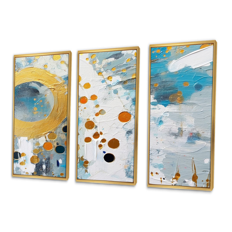 Combat d'art abstrait bleu sarcelle et abstrait - formes abstraites, Cadre flottant doré, H 40 po x l 60 po x P 1 po
