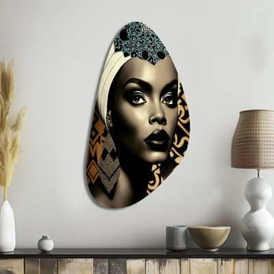 «Classy Portrait of Elegant African Lady X» - art mural asymétrique en forme d'automne afro-américain