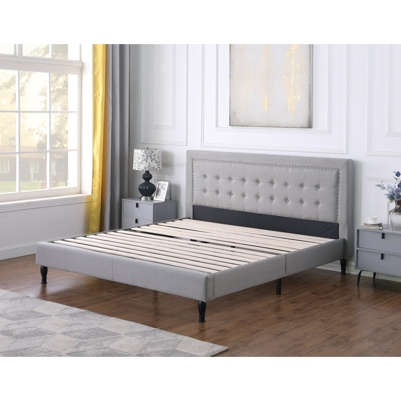 Cuthbertson Upholstered Linen Wingback Bed, King, Gray