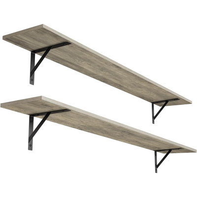 Ensemble de 2 tablettes murales extra longues avec supports en métal robustes - tablettes flottantes robustes pour le salon, la chambre à coucher, la salle de bain, la cuisine - solution de rangement murale polyvalente