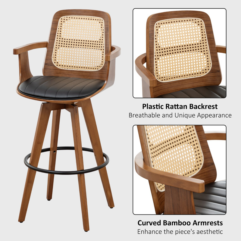 Tabouret de comptoir pivotant Clero, Tabouret de comptoir (siège d'une hauteur de 26 p, Noir