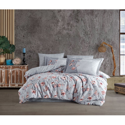 Ensemble de housse de couette double Premium 100% coton Ranforce Premium, comprend une housse de couette (78,7 x 86,6 po), un drap plat (94,5 x 102,4 po) et 2 taies d'oreiller (19,7 x 27,6 po) | Lavable à la machine, fermeture à boutons, motif rouge / bleu / blanc