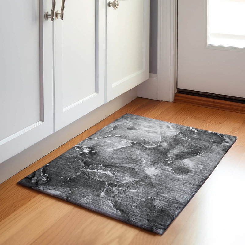 Tapis gris Cerrito AMF518 lavable à la machine de qualité supérieure, Rectangle 1 pi 8 po x 2 pi 6 po