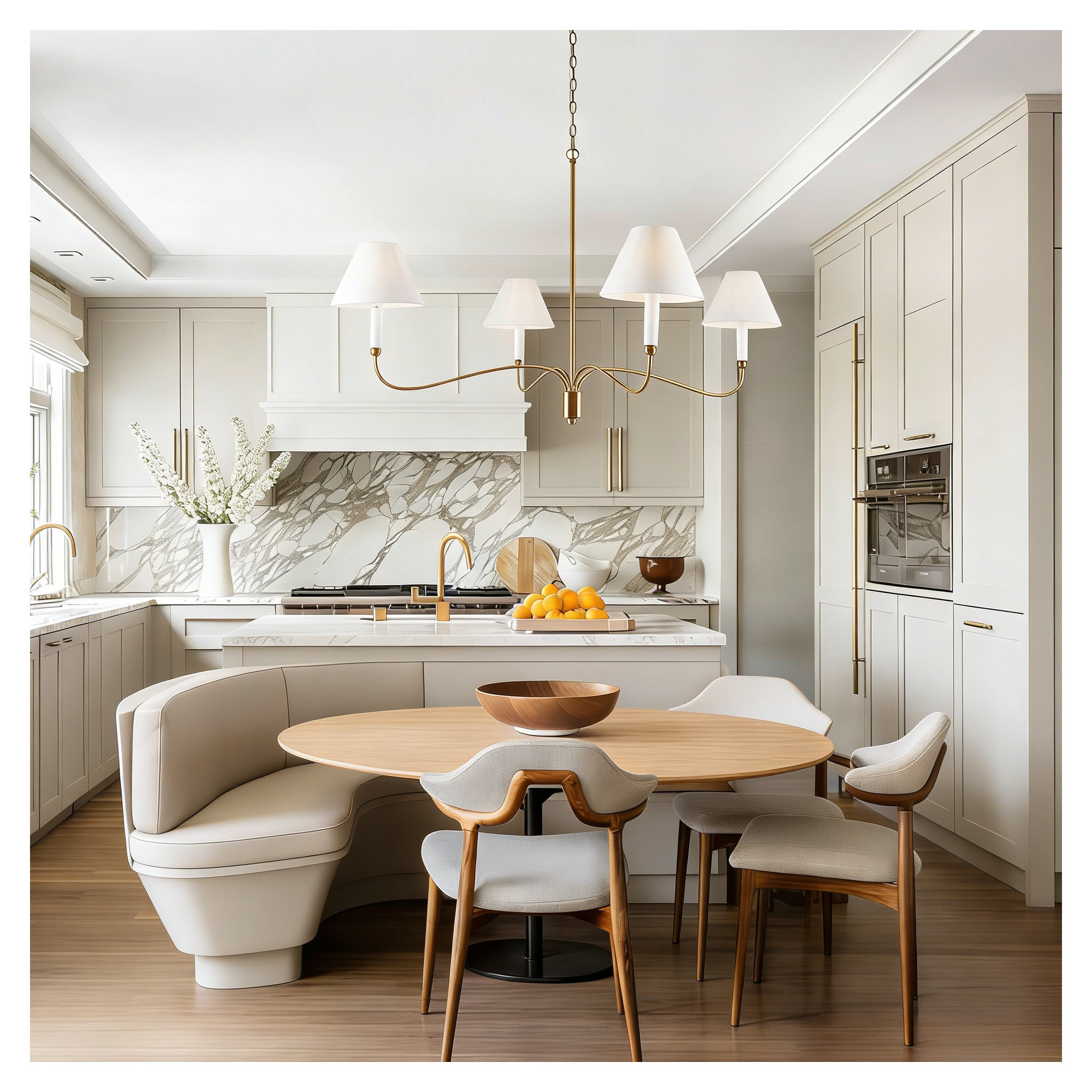 4-Light Dimmable Classic / Traditional Fabric chandelier, Polished Brass