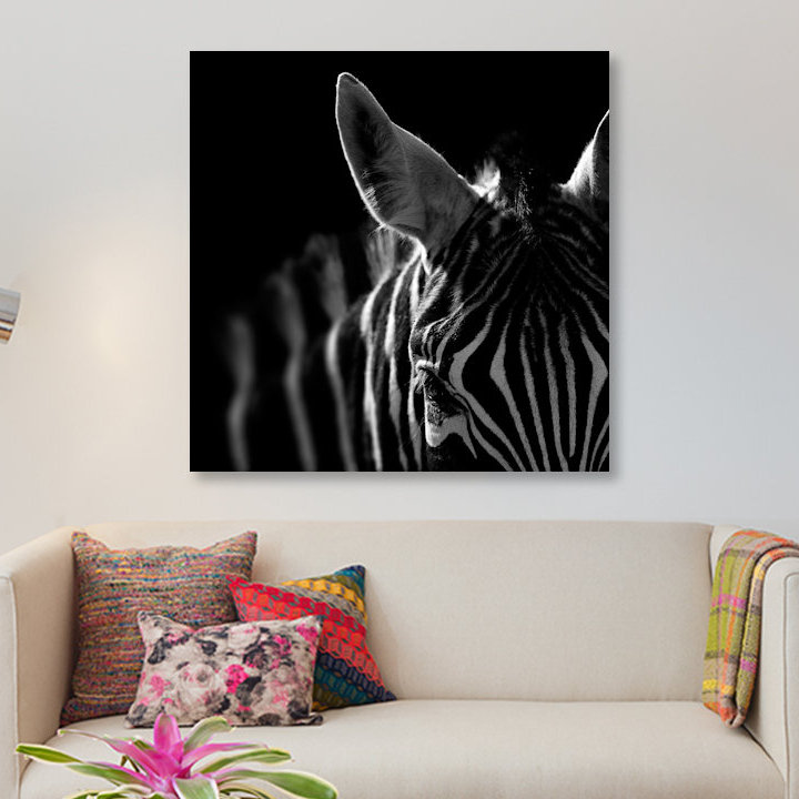 « zèbre iv », reproduction de photo sur toile, H 26 po x l 26 po x P 1,5 po, Pas de tapis, Toile tendue