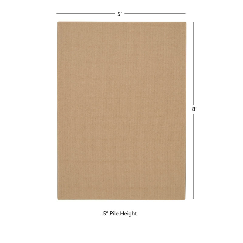 Rhodes Light Beige Machine Woven Wool Berber with Hand Serged Edging Area Rug, Rectangle 5' x 8'