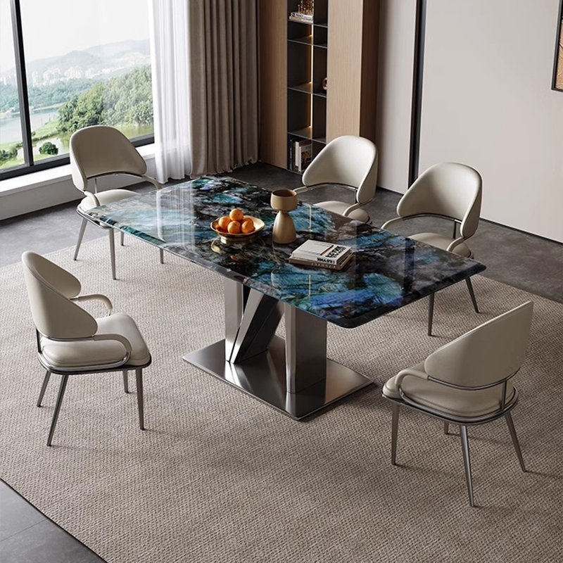 6 - Person Pedestal Dining Set, 29.53"H x 63"L x 31.5"W