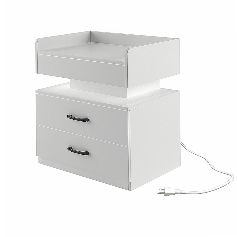 1 ensemble de table de chevet avec bande de lumière DEL réglable, 2 tiroirs, grand espace de rangement, convient pour une table de chevet, une table basse, un canapé, une table d'appoint ou une table de bout pour bureau