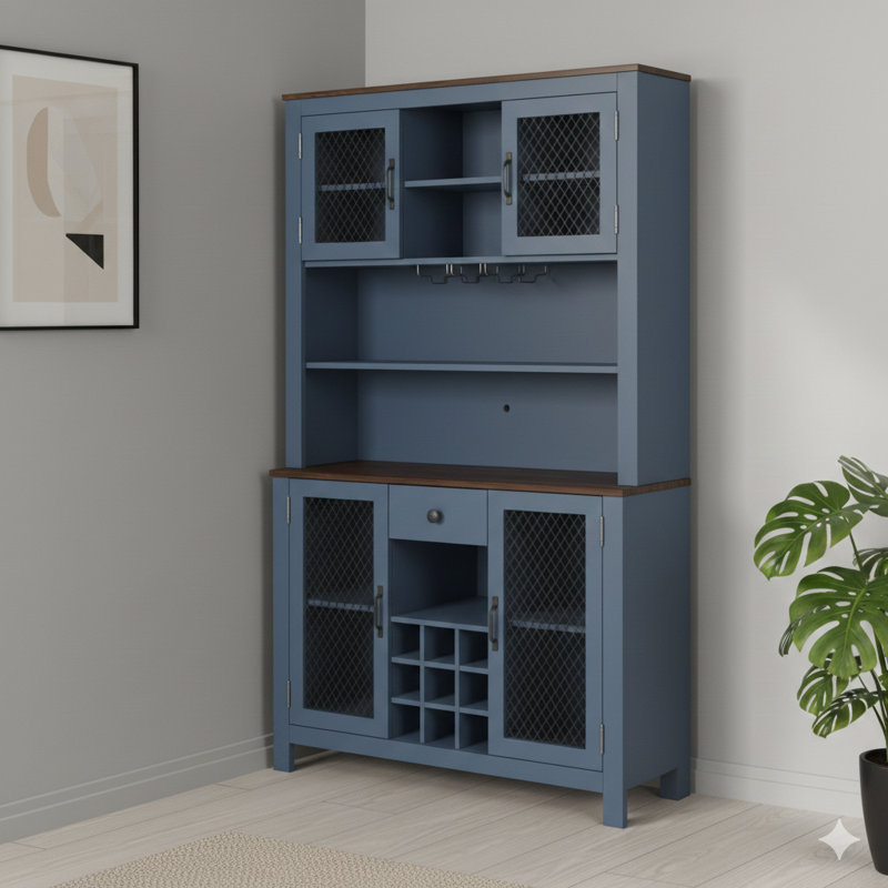 Armoire de rangement de 70,9 pouces avec garde-manger rustique, huche de cuisine avec prises à DEL, garde-manger avec portes et tablettes, support à vin pour la salle à manger