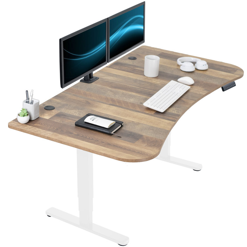 Rustic Vintage Brown & Black Electric Adjustable Standing Desk with Keyboard Tray