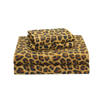 100% Cotton FULL Size Bed Sheets Set with Deep Pockets, Cozy Percale sheets with Elastic Fitted Sheet 4 Piece Bedding and Pillowcase set, Leopard Brown