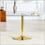 Table de salle à manger carrée en verre avec base en métal à colonne unique-2068149956