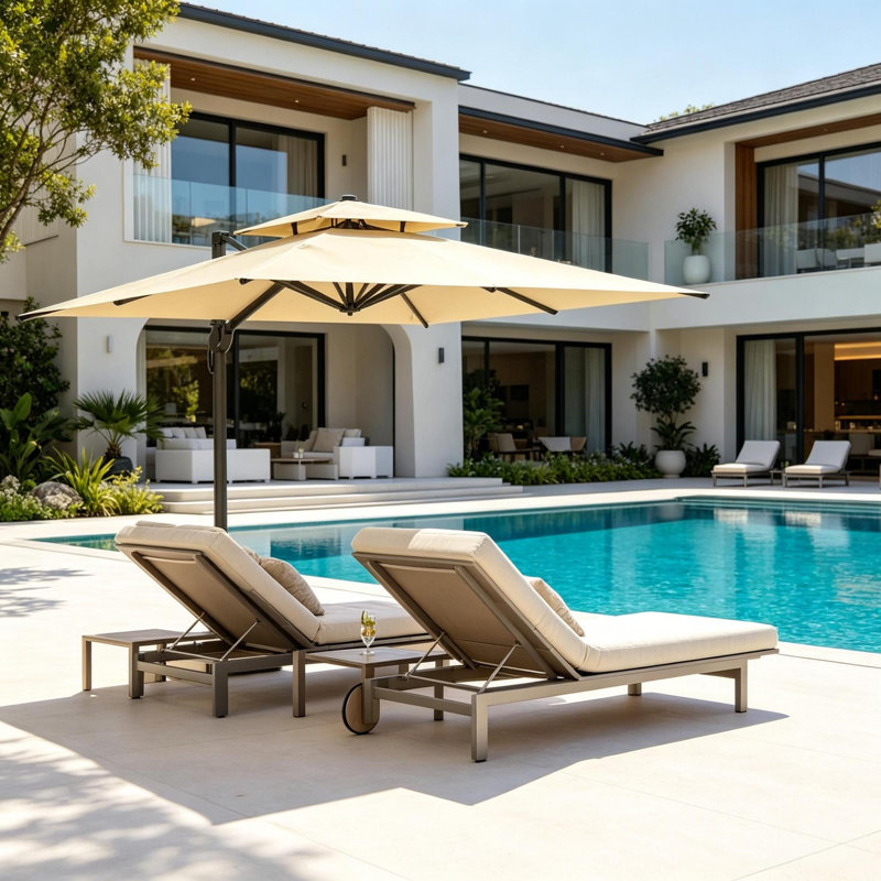 117.6 " W Square Rotating and Tilting Cantilever Umbrella with Crank Lift