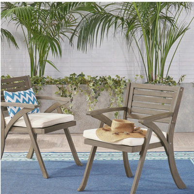 Chaise de salle à manger d'extérieur en bois d'acacia Helen, gris et crème