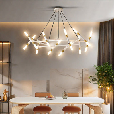 Modern 20-Light Chandelier With Branch Design,  Metal Sputnik Chandelier, Adjustable Height Pendant Light